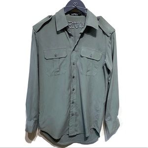 BLK DNM Army Green Button Down Shirt with Pockets